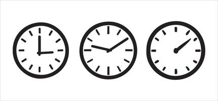 Three Simple Clock Face Illustrations Showing Different Times vector