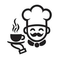 Smiling Chef Silhouette Serving a Cup of Coffee Illustration vector