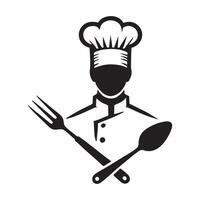 Chef Silhouette Icon with Crossed Spoon and Fork vector