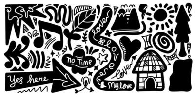 hand drawn doodle shape. Modern contemporary figures, various organic shapes and doodle objects and graphic. vector