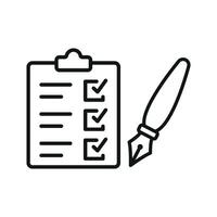 Clipboard and pen icon showcases a clean and modern look, ideal for illustrating note-taking, task lists, or administrative work. vector