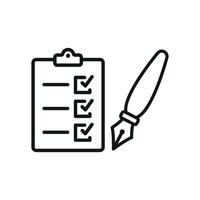 Clipboard and pen icon embodies a professional and detailed aesthetic, ideal for illustrating progress tracking, workflow systems, or personal planners. vector
