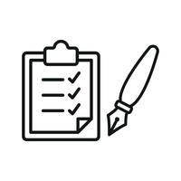 Clipboard and pen icon highlights a practical and approachable style, ideal for task prioritization, performance tracking, or documentation processes. vector