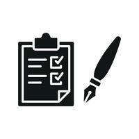 Clipboard and pen icon offers a sharp and structured look, great for enhancing infographics, instructional materials, or workplace visuals. vector