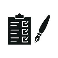 Clipboard and pen icon showcases a refined and stylish design, perfect for promoting goal-setting tools, assessment forms, or creative planning. vector