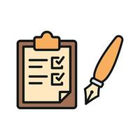 Clipboard and pen icon offers a user-friendly and modern style, great for branding office tools, task managers, or academic platforms. vector