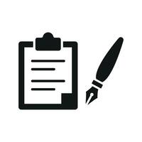 Clipboard and pen icon embodies a timeless and professional design, perfect for illustrating productivity tools, organizational systems, or checklist apps. vector