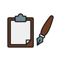 Clipboard and pen icon showcases a simple yet effective look, ideal for illustrating workplace forms, planning tools, or personal goals. vector