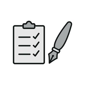 Clipboard and pen icon delivers a sharp and detailed aesthetic, great for visualizing professional assessments, organizational diagrams, or task completion. vector