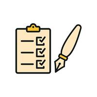 Clipboard and pen icon delivers a professional and versatile design, ideal for illustrating progress monitoring, study tools, or office tasks. vector