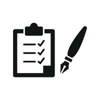 Clipboard and pen icon features a vibrant and dynamic look, perfect for branding educational tools, office supplies, or creative planning apps. vector