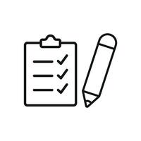 Clipboard and pencil set icon showcases a minimalist and functional look, ideal for illustrating task management, note-taking, or administrative work. vector