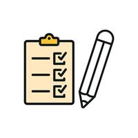 Clipboard and pencil set icon showcases a modern and approachable look, ideal for educational campaigns, workplace materials, or creative planning. vector