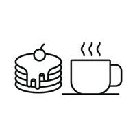 Coffee glass and pancake icon features a cozy and inviting design, perfect for representing breakfast menus, brunch specials, or homey cafes. vector