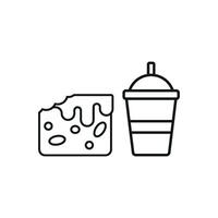 Drink and brownie set icon features a cozy and indulgent design, perfect for representing dessert menus, coffee shop pairings, or sweet snack breaks. vector