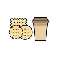 Drink and biscuit icon embodies a delightful and wholesome look, ideal for representing snacks vector