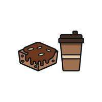 Drink and brownie set icon showcases a playful and friendly look, perfect for enhancing restaurant branding, afternoon breaks, or cozy cafes. vector