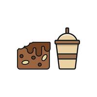 Drink and brownie set icon highlights a professional and chic style, ideal for enhancing digital marketing materials, dessert menus, or catering services. vector