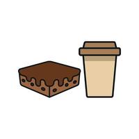 Drink and brownie set icon embodies a charming and delightful look, ideal for visualizing chocolate-themed promotions, afternoon snacks, or coffee breaks. vector