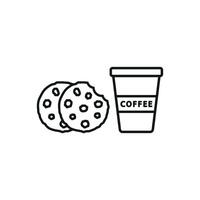 Drink and chocolate cookies icon showcases a warm and inviting aesthetic, ideal for illustrating delightful snack breaks or bakery offerings. vector