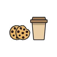 Drink and chocolate cookies icon offers a warm and inviting look, perfect for representing dessert lovers, home gatherings, or cozy snack breaks. vector