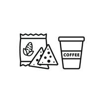 Drink and corn chips set icon features a perfect pairing of snacks and beverages, ideal for representing casual snacks, quick bites, or party appetizers. vector