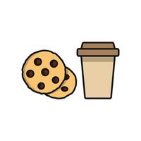 Drink and chocolate cookies icon embodies a delightful and appetizing design, ideal for representing coffee breaks vector