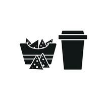 Drink and corn chips set icon embodies a delicious and comforting design, great for visualizing snack boxes, quick meals, or casual snacks. vector