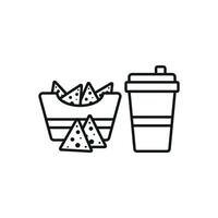 Drink and corn chips set icon highlights a versatile and dynamic design, ideal for enhancing food delivery services, snack kits, or food promotions. vector