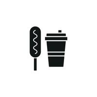 Drink and corn dog set icon features a fun and indulgent design, perfect for representing fair food, snack combos, or casual dining options. vector