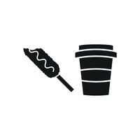 Drink and corn dog set icon offers a playful and satisfying design, perfect for illustrating snack boxes, lunch breaks, or fun food pairings. vector
