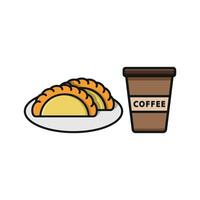 Drink and empanada set icon with a handmade charm, ideal for branding traditional eateries or local bakeries. vector