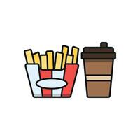 Drink and fried fries set icon with energetic details, ideal for branding food festivals or lively events vector