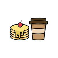 Drink and pancake set icon evoking the charm of homemade breakfasts, ideal for cozy cafes or local diners vector