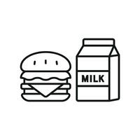Milk and hamburger set icon combining the creamy sweetness of milk with the rich flavors of a burger, ideal for unique menus vector