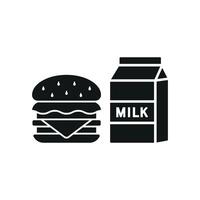 Milk and hamburger set icon featuring lively colors and dynamic elements, great for event promotions or food festivals vector
