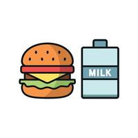 Milk and hamburger set icon reflecting a universally appealing meal, perfect for casual dining or digital menus vector