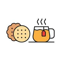 Tea and biscuit set icon featuring fresh, homemade biscuits paired with a warm, inviting tea blend. vector
