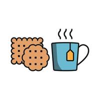 Tea and biscuit set icon showcasing a soothing, cozy pairing, perfect for relaxing cafes or tea sessions. vector