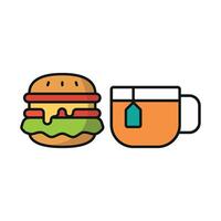 Tea and hamburger set icon evoking a cozy, homely feel, perfect for diners or bistro-style restaurants vector