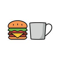 Tea and hamburger set icon featuring a mouthwatering combination, ideal for fast food or casual eateries vector