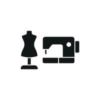Mannequin and Sewing Machine Set Icon features a stylish and dynamic design, ideal for promoting sewing workshops, custom apparel, and fashion creation services vector
