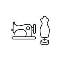 Mannequin and Sewing Machine Set Icon provides a refined and creative graphic, perfect for showcasing fashion design, garment construction, and tailoring projects vector