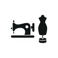 Mannequin and Sewing Machine Set Icon offers a modern and functional look, perfect for promoting sewing classes, fashion design services, and custom garment creation vector