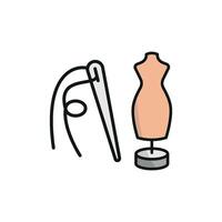 Mannequin and Needle and Thread Set Icon features a dynamic and artistic design, perfect for highlighting creative sewing projects vector