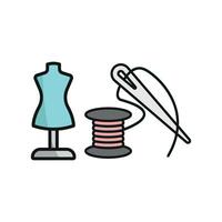 Mannequin and Needle and Thread Set Icon offers a bold and modern look, ideal for showcasing sewing kits, garment creation tutorials, and custom clothing design services vector