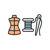Mannequin and Needle and Thread Set Icon provides a modern and chic look, perfect for promoting fashion design workshops, sewing tutorials vector