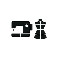 Mannequin and Sewing Machine Set Icon features a clean and polished graphic, perfect for showcasing custom apparel, garment construction, and sewing machine use vector