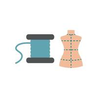 Mannequin and Needle and Thread Set Icon offers a professional and functional design, ideal for showcasing sewing patterns, garment design ideas, and tailoring services vector