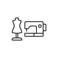 Mannequin and Sewing Machine Set Icon offers a creative and functional graphic, perfect for displaying sewing machine workshops, garment tailoring, and fashion design tutorials vector